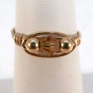 Handcrafted Gold Tone Wire Wrapped Ring with Faceted Bead Accent Size 5.5